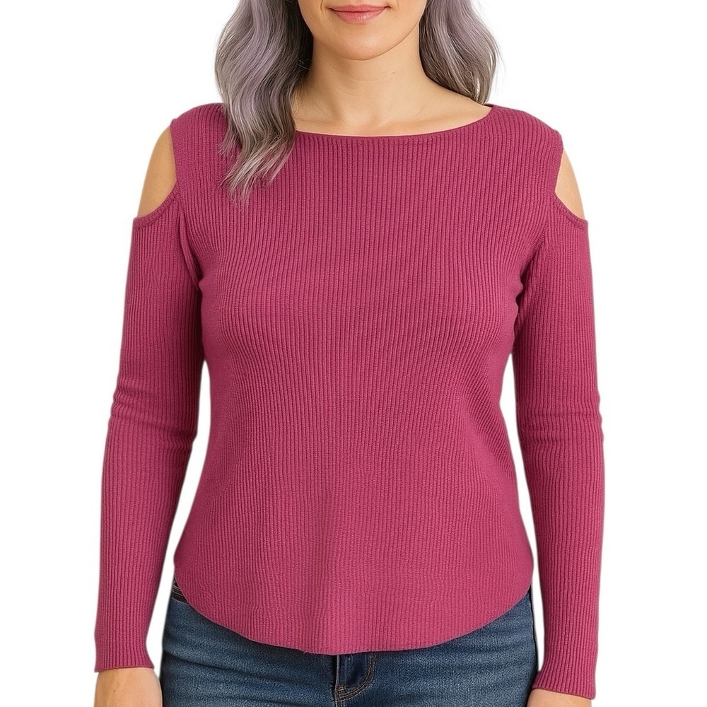 Express Pink Ribbed Cold Shoulder Sweater Medium